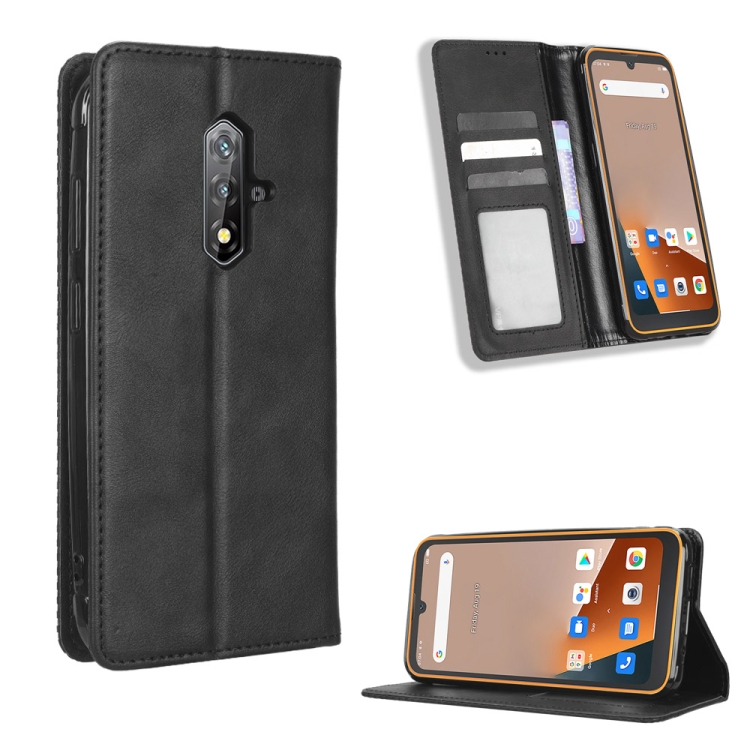 

For Blackview BV5200 Magnetic Buckle Retro Texture Leather Phone Case(Black)