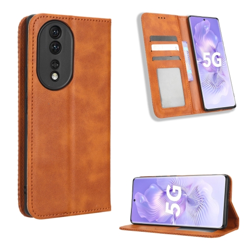 

For Honor 80 5G Magnetic Buckle Retro Texture Leather Phone Case(Brown)