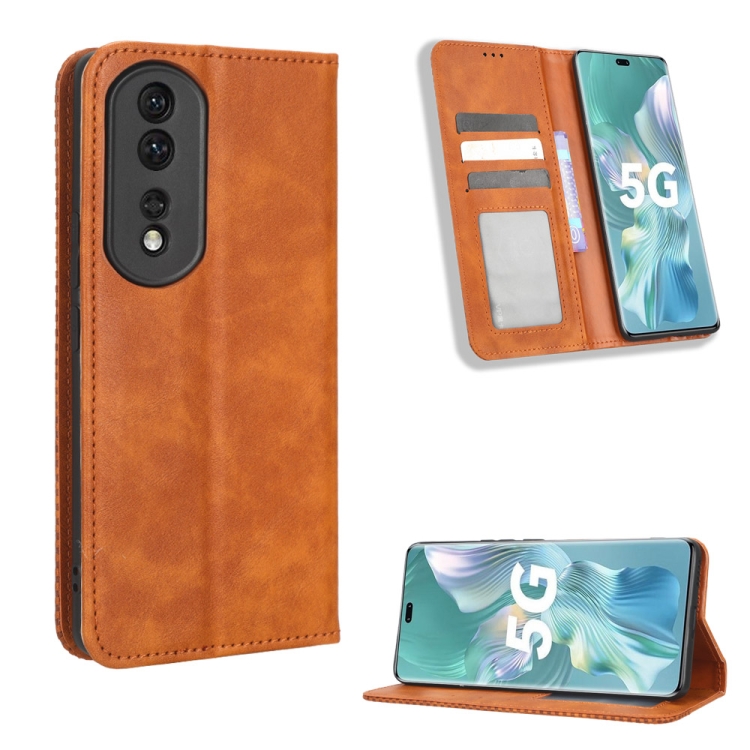 

For Honor 80 Pro 5G Magnetic Buckle Retro Texture Leather Phone Case(Brown)