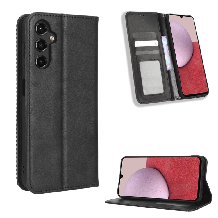 

For Samsung Galaxy A14 5G Magnetic Buckle Retro Texture Leather Phone Case(Black)