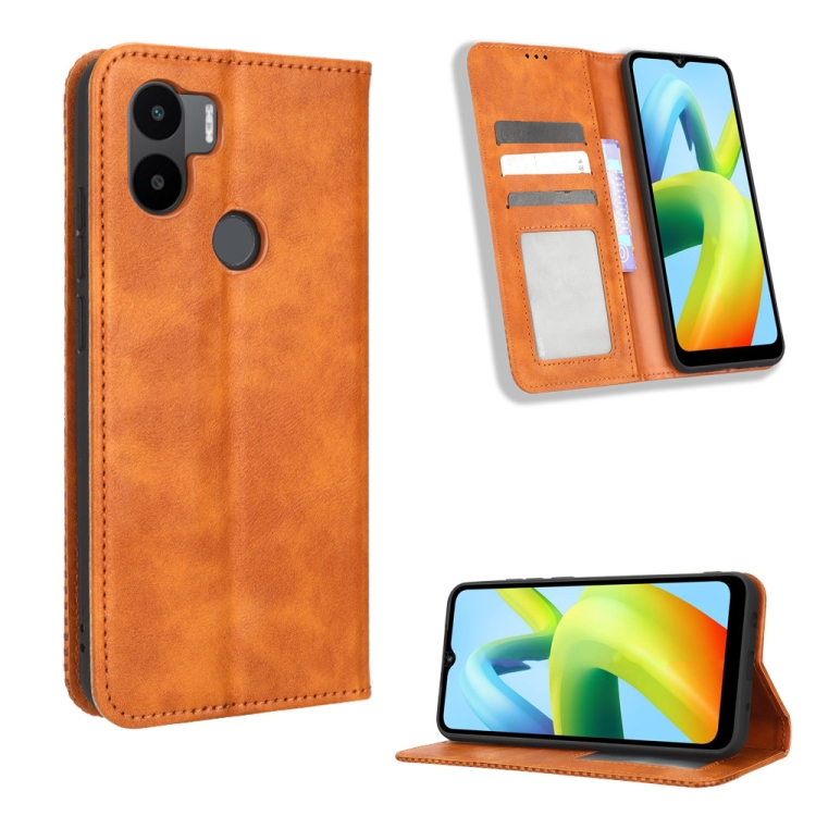 

For Xiaomi Redmi A1+ Magnetic Buckle Retro Texture Leather Phone Case(Brown)