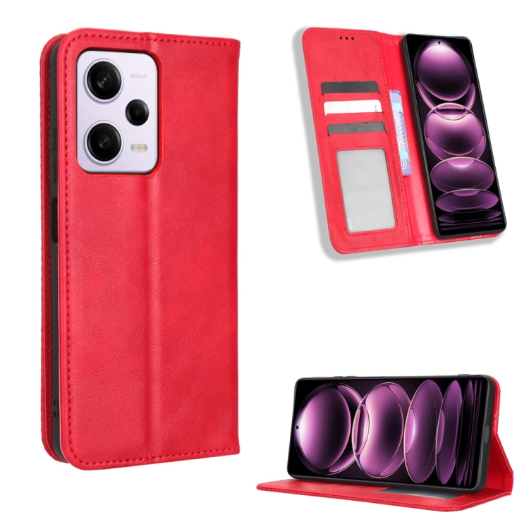 

For Xiaomi Redmi Note 12 Pro+ Global Magnetic Buckle Retro Texture Leather Phone Case(Red)
