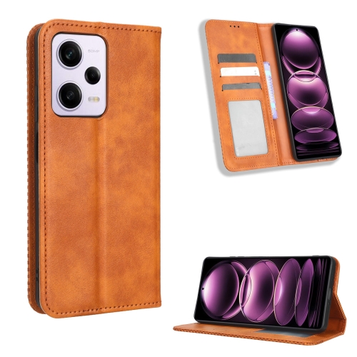 

For Xiaomi Redmi Note 12 Pro+ Global Magnetic Buckle Retro Texture Leather Phone Case(Brown)