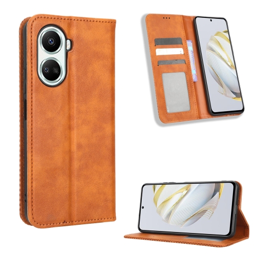 

For Huawei nova 10 SE Magnetic Buckle Retro Texture Leather Phone Case(Brown)