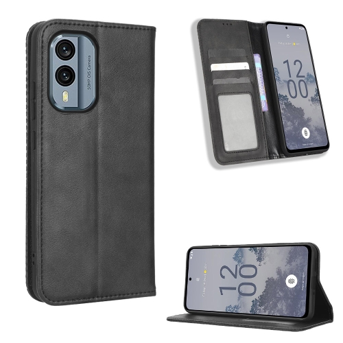 

For Nokia X30 5G Magnetic Buckle Retro Texture Leather Phone Case(Black)