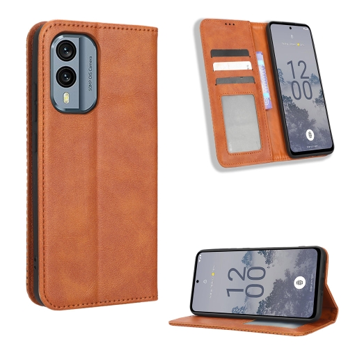 

For Nokia X30 5G Magnetic Buckle Retro Texture Leather Phone Case(Brown)