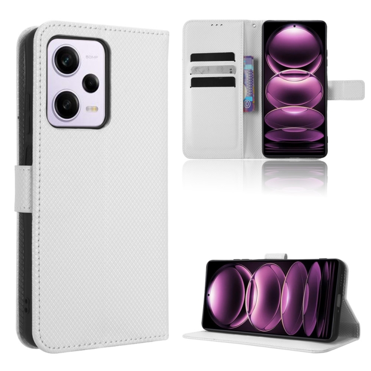 

For Xiaomi Redmi Note 12 Pro+ China Diamond Texture Leather Phone Case(White)