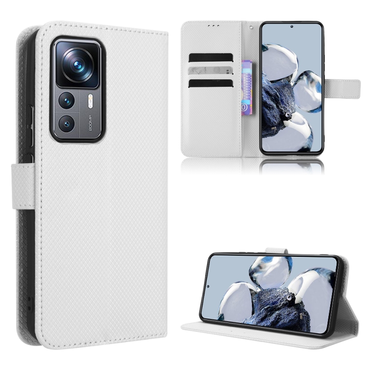 

For Xiaomi 12T Pro Diamond Texture Leather Phone Case(White)