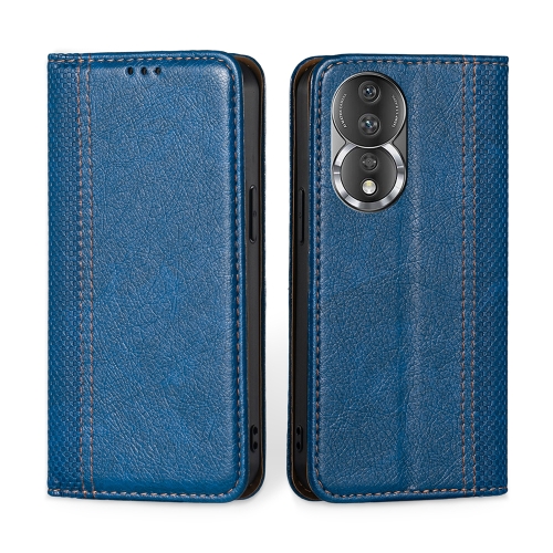 

For Honor 80 Grid Texture Magnetic Flip Leather Phone Case(Blue)