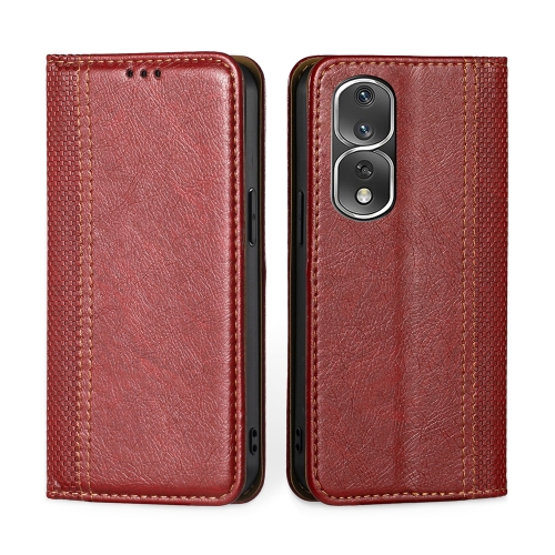 

For Honor 80 Pro Grid Texture Magnetic Flip Leather Phone Case(Red)