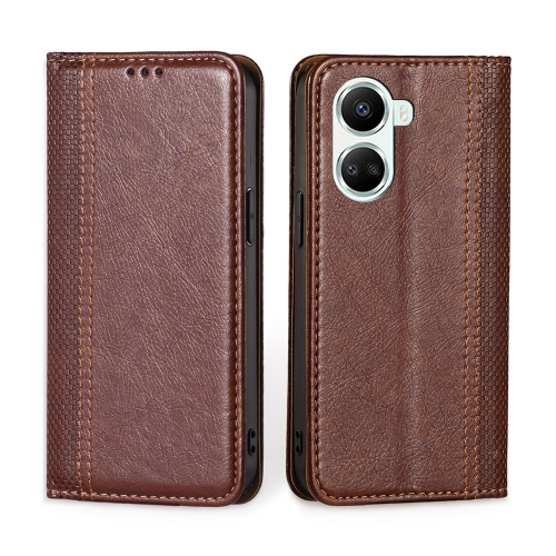 

For Huawei nova 10 SE Grid Texture Magnetic Flip Leather Phone Case(Brown)
