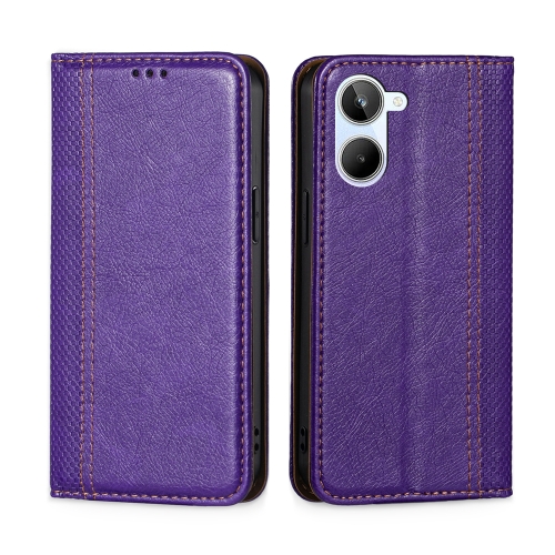 

For Realme 10 4G Grid Texture Magnetic Flip Leather Phone Case(Purple)