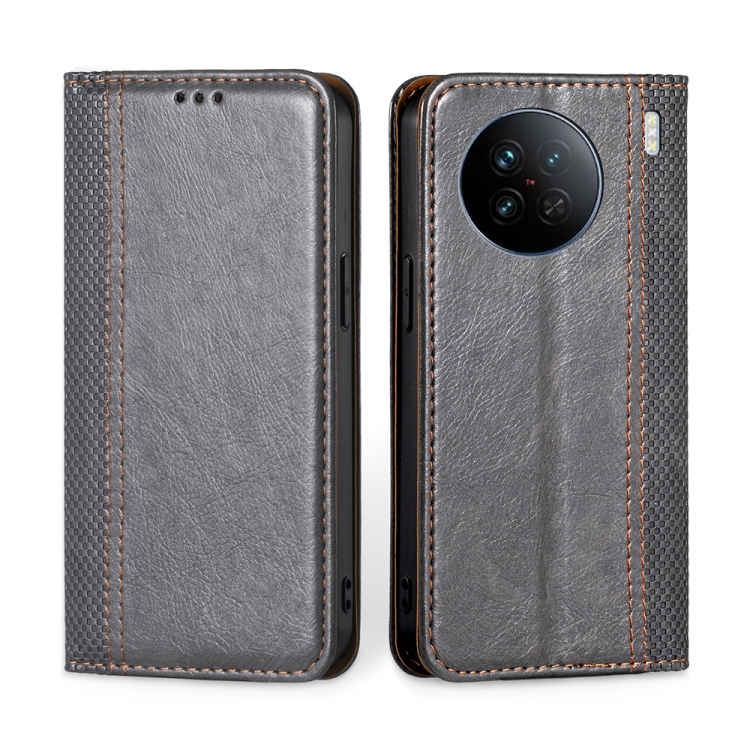 

For vivo X90 Grid Texture Magnetic Flip Leather Phone Case(Grey)