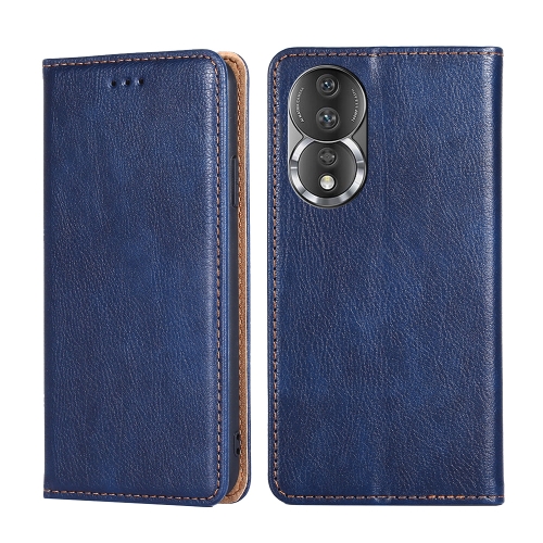 

For Honor 80 Gloss Oil Solid Color Magnetic Leather Phone Case(Blue)