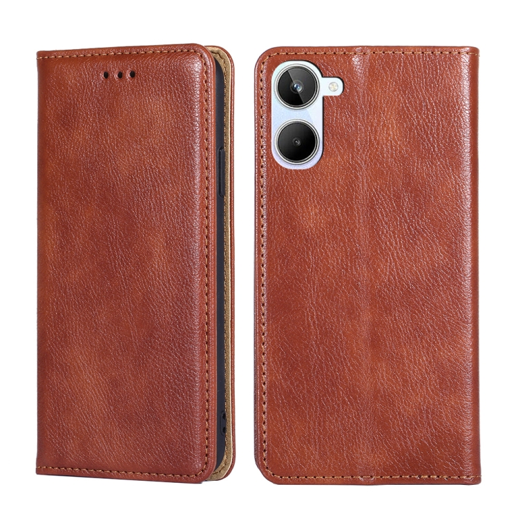 

For Realme 10 4G Gloss Oil Solid Color Magnetic Leather Phone Case(Brown)