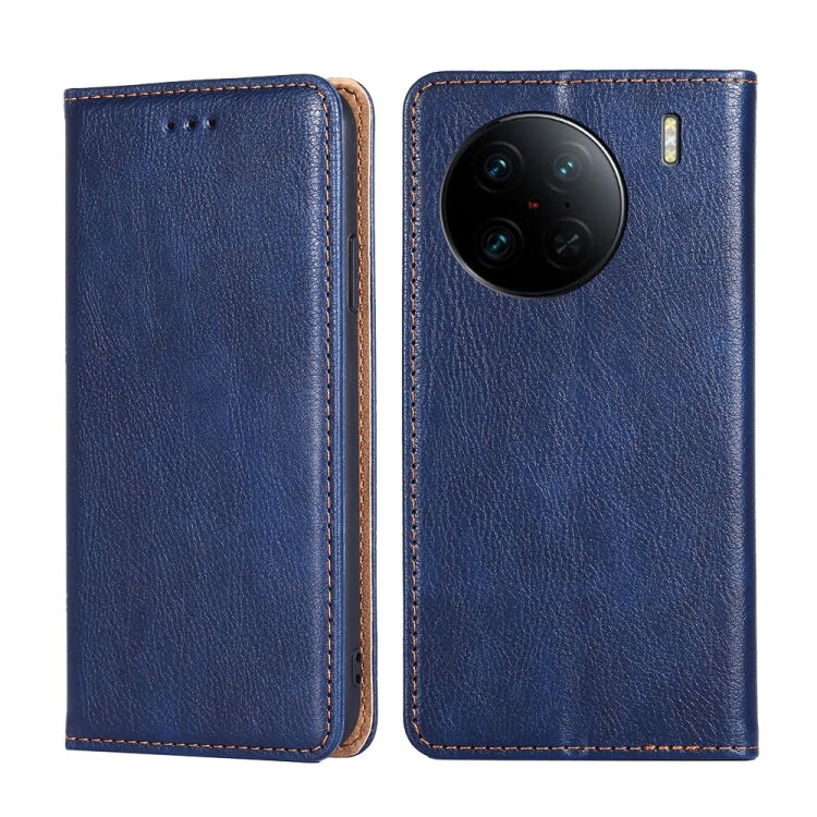 

For vivo X90 Pro+ Gloss Oil Solid Color Magnetic Leather Phone Case(Blue)