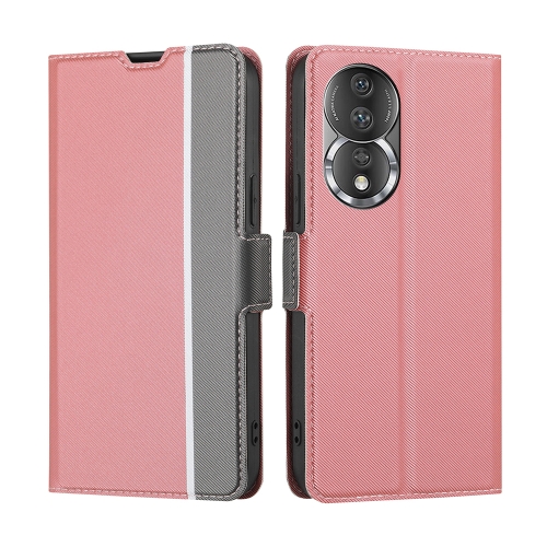 

For Honor 80 Twill Texture Side Buckle Leather Phone Case(Pink)