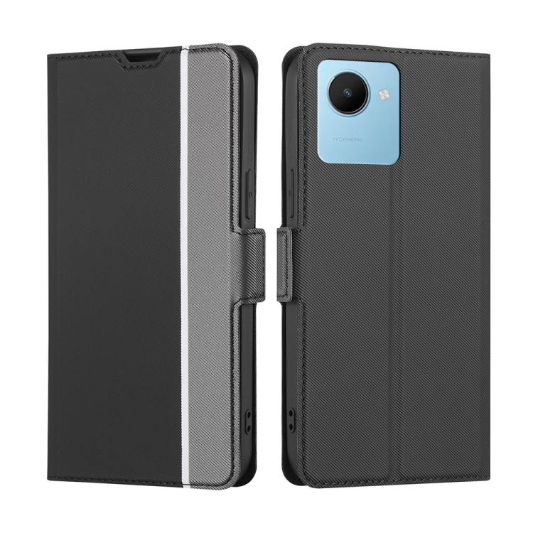 

For Realme C30s Twill Texture Side Buckle Leather Phone Case(Black)