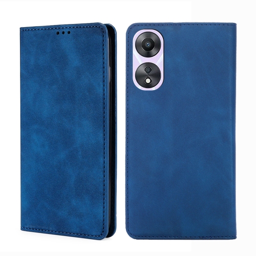 

For OPPO A58 5G Skin Feel Magnetic Horizontal Flip Leather Phone Case(Blue)