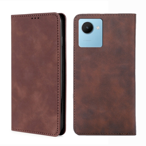 

For Realme C30s Skin Feel Magnetic Horizontal Flip Leather Phone Case(Dark Brown)