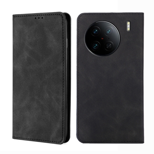 

For vivo X90 Pro+ Skin Feel Magnetic Horizontal Flip Leather Phone Case(Black)