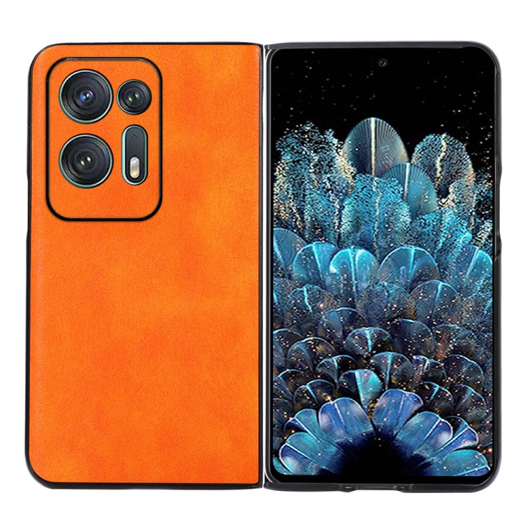 

For OPPO Find N2 Two-color Litchi Texture PU Phone Case(Orange)