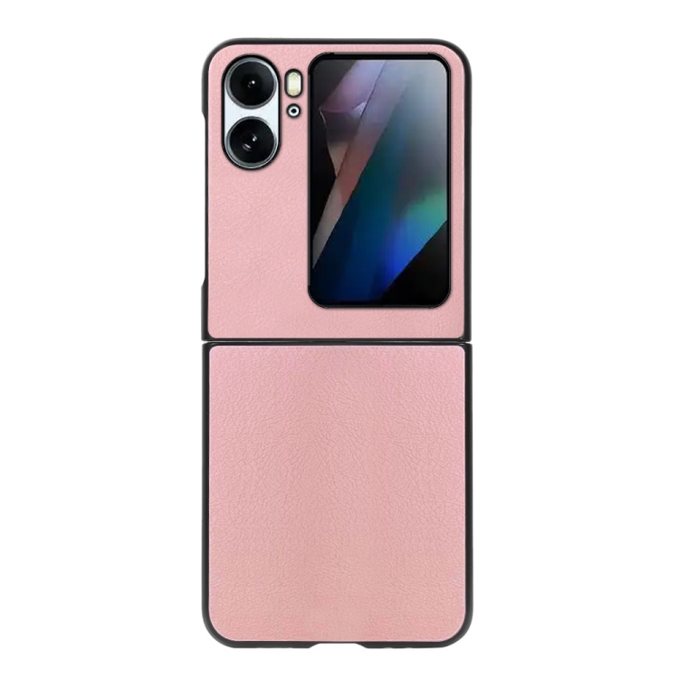 

For OPPO Find N2 Flip Two-color Litchi Texture PU Phone Case(Pink)