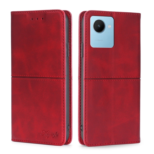 

For Realme C30s Cow Texture Magnetic Horizontal Flip Leather Phone Case(Red)