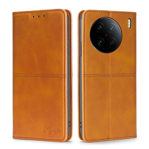 

For vivo X90 Pro+ Cow Texture Magnetic Horizontal Flip Leather Phone Case(Light Brown)