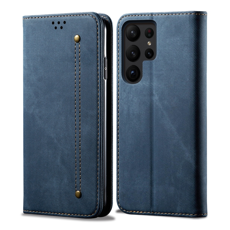 

For Samsung Galaxy S23 Ultra 5G Denim Texture Leather Phone Case(Blue)