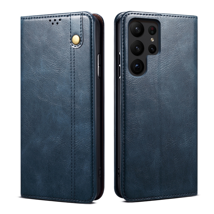

For Samsung Galaxy S23 Ultra 5G Oil Wax Crazy Horse Texture Leather Phone Case(Blue)