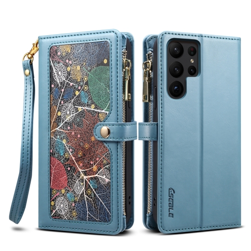 

For Samsung Galaxy S23 Ultra 5G ESEBLE Star Series Lanyard Zipper Wallet RFID Leather Case(Blue)
