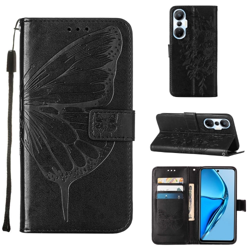 

For Infinix Hot 20S / 20 Pro X6827 Embossed Butterfly Flip Leather Phone Case(Black)