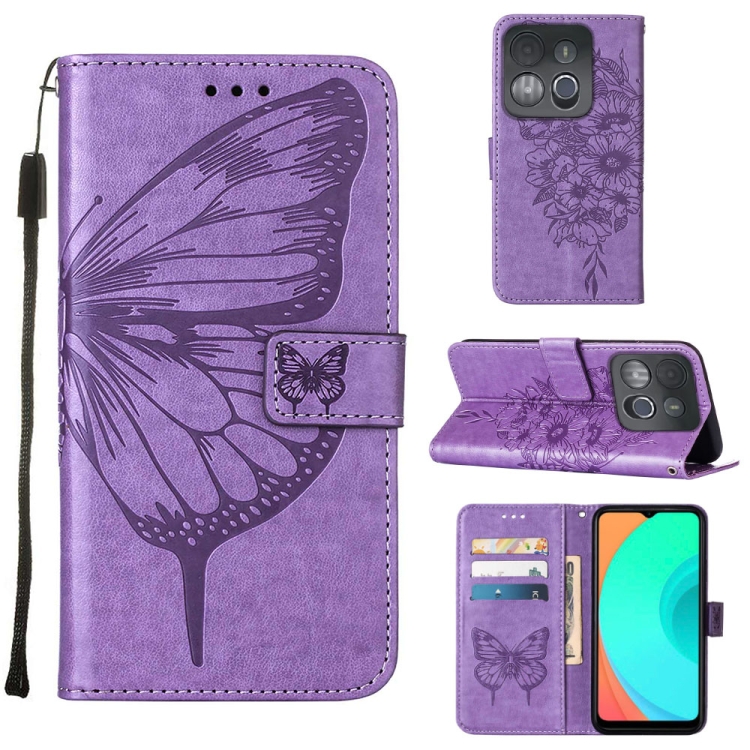 

For Infinix Smart 7 X6515 Embossed Butterfly Flip Leather Phone Case(Purple)