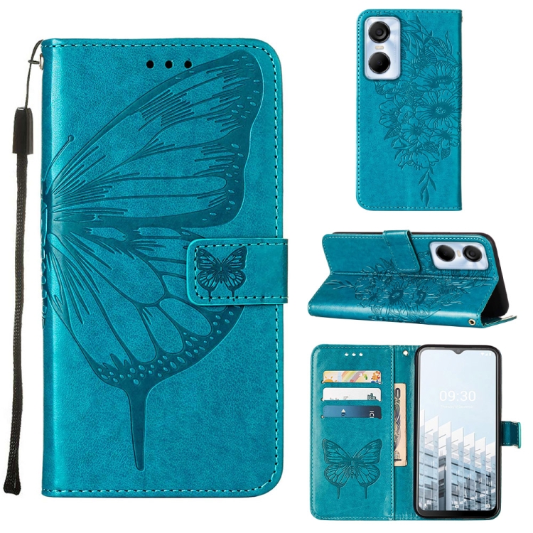 

For Tecno Pop 6 Pro Embossed Butterfly Flip Leather Phone Case(Blue)