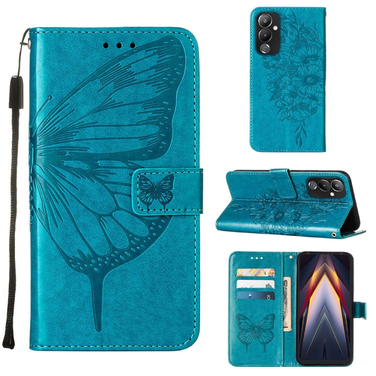 

For Tecno Pova 4 LG7N Embossed Butterfly Flip Leather Phone Case(Blue)