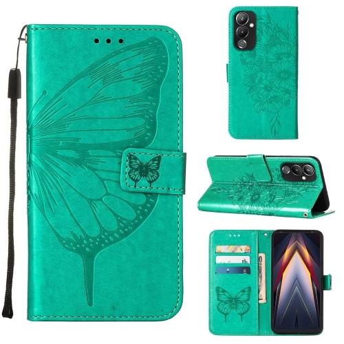 For Tecno Pova 4 LG7N Embossed Butterfly Flip Leather Phone Case(Green)