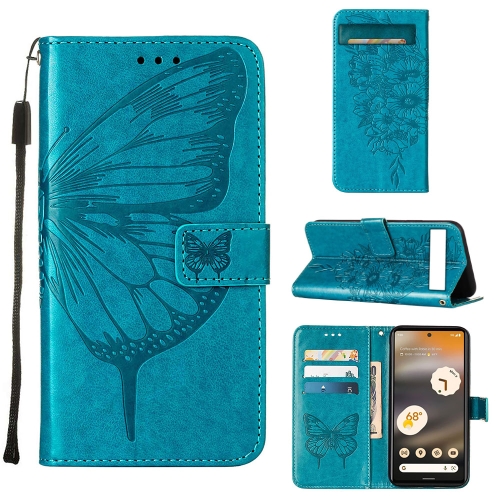

For Google Pixel 7a Embossed Butterfly Flip Leather Phone Case(Blue)