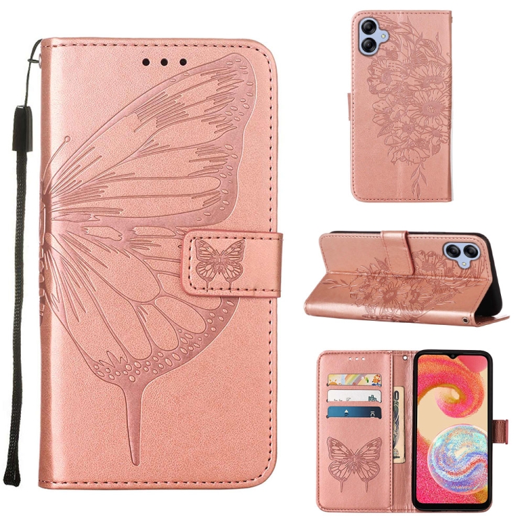 

For Samsung Galaxy A04e Embossed Butterfly Flip Leather Phone Case(Rose Gold)