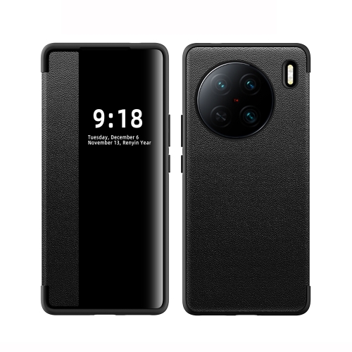 

For vivo X90 Pro Magnetic Side Window View Shockproof Horizontal Flip Leather Case(Black)