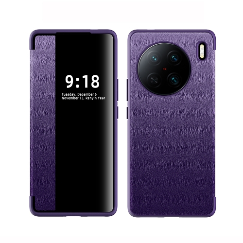 

For vivo X90 Pro Magnetic Side Window View Shockproof Horizontal Flip Leather Case(Purple)