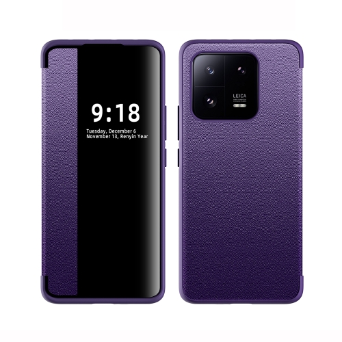 

For Xiaomi 13 Pro Magnetic Side Window View Shockproof Horizontal Flip Leather Case(Purple)