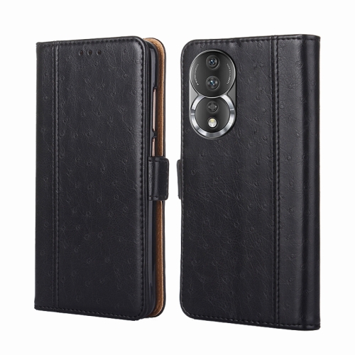 

For Honor 80 Ostrich Texture Flip Leather Phone Case(Black)