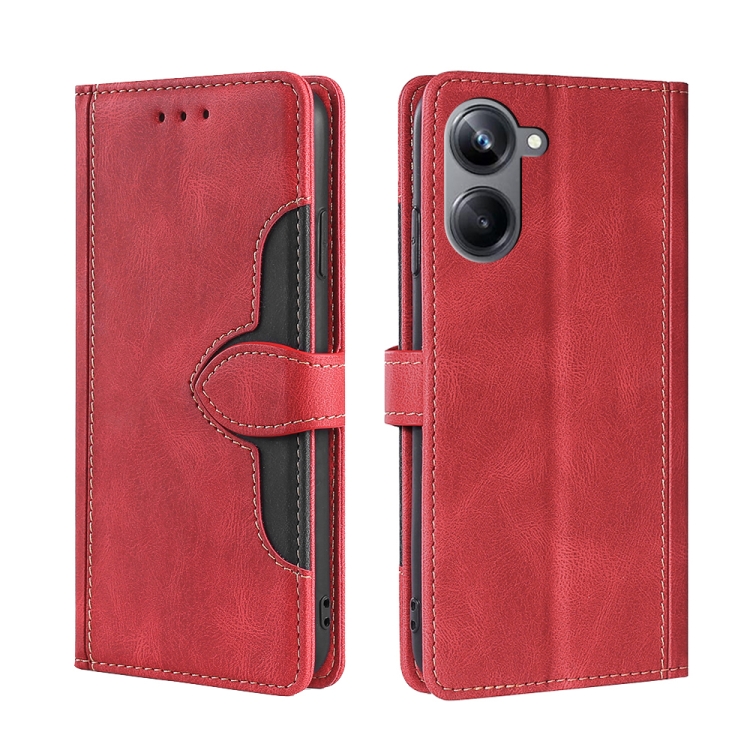 

For Realme 10 Pro 5G Skin Feel Magnetic Buckle Leather Phone Case(Red)