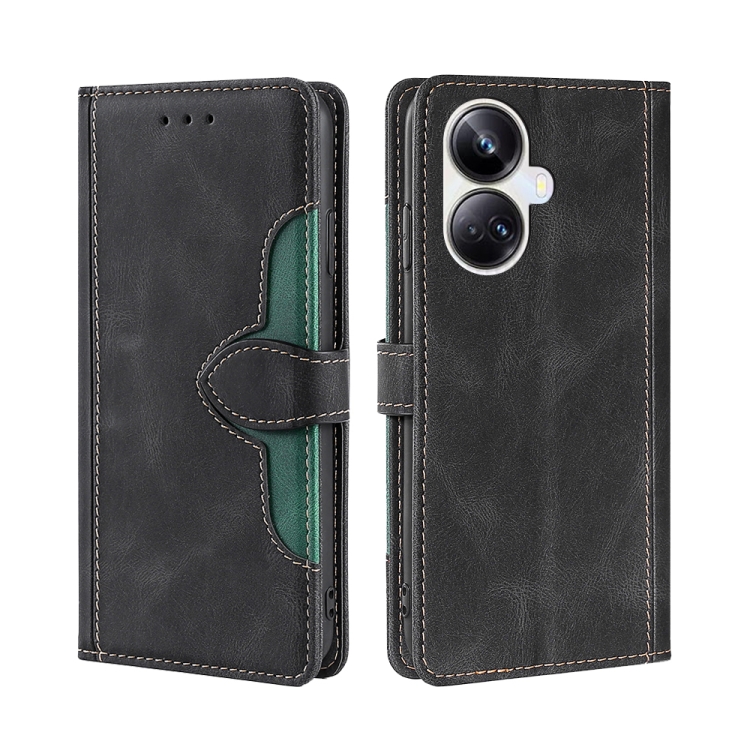 

For Realme 10 Pro+ 5G Skin Feel Magnetic Buckle Leather Phone Case(Black)