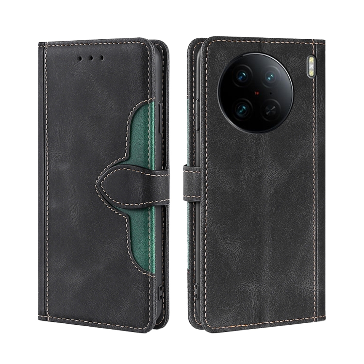

For vivo X90 Pro 5G Skin Feel Magnetic Buckle Leather Phone Case(Black)