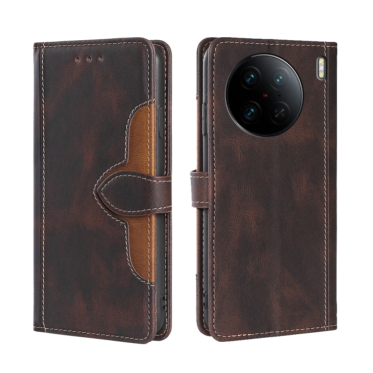 

For vivo X90 Pro 5G Skin Feel Magnetic Buckle Leather Phone Case(Brown)