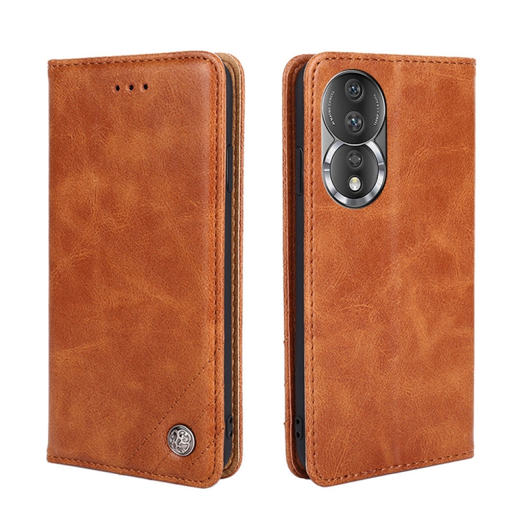 

For Honor 80 Non-Magnetic Retro Texture Flip Leather Phone Case(Brown)