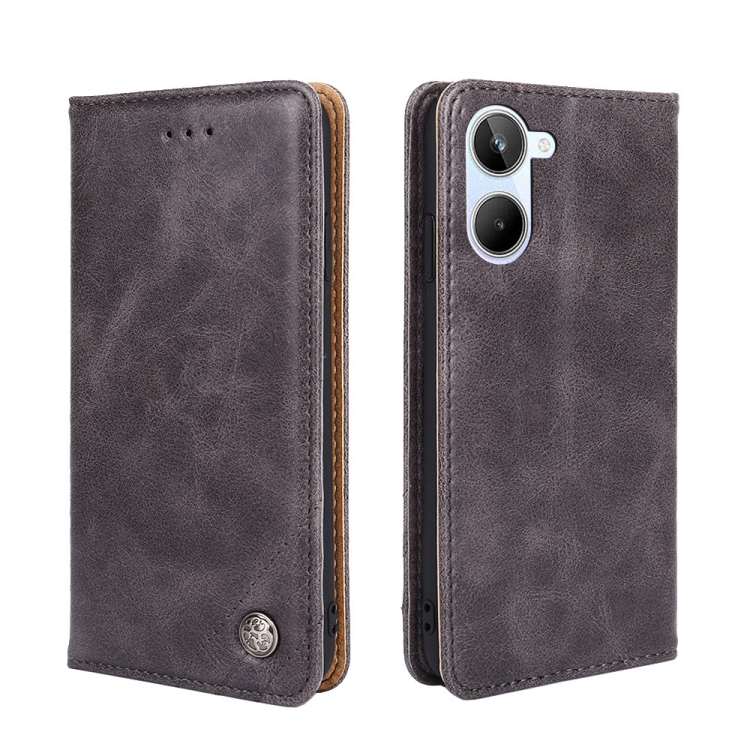 

For Realme 10 4G Non-Magnetic Retro Texture Flip Leather Phone Case(Grey)