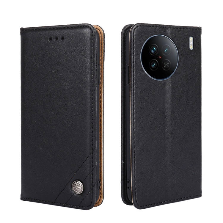 

For vivo X90 Non-Magnetic Retro Texture Flip Leather Phone Case(Black)